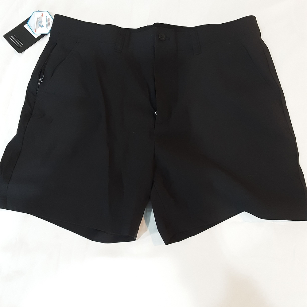 Puli Stretch Waistband Woven Black Shorts With Zipper Pockets 50+UPF Size 36 C5